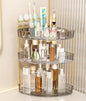 FELIZHOUSE 3-Tier Makeup Organizer for Vanity & Bathroom Countertop – Acrylic Storage Shelf with Perfume Tray & Makeup Brush Holder, Tool-Free Installation, Design for Bathroom & Dresser - Grey