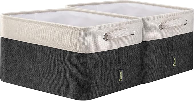 BALEINE 2 Pack Fabric Closet Storage Bins for Shelves, Linen Closet Organizers and Storage, Decorative Baskets for Organizing, Shelf, Clothes, Home, Office (Black, 15"x11"x9.5")