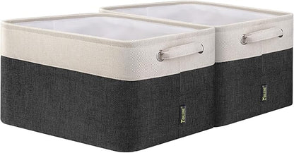 BALEINE 2 Pack Fabric Closet Storage Bins for Shelves, Linen Closet Organizers and Storage, Decorative Baskets for Organizing, Shelf, Clothes, Home, Office (Black, 15"x11"x9.5")