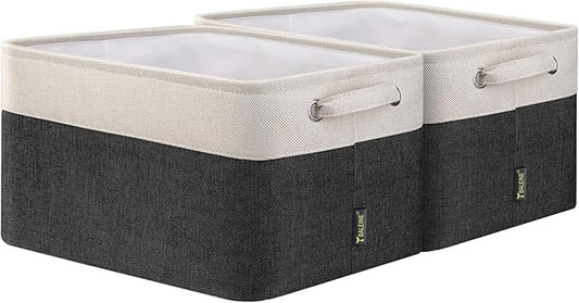 BALEINE 2 Pack Fabric Closet Storage Bins for Shelves, Linen Closet Organizers and Storage, Decorative Baskets for Organizing, Shelf, Clothes, Home, Office (Black, 15"x11"x9.5")