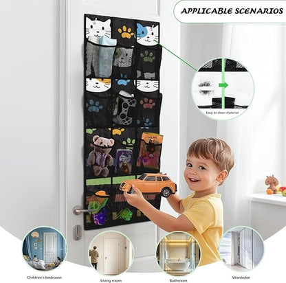 Cats Over the Door Organizer with 12 Mesh Pockets - Breathable Design for Bath Towels, Toiletries, Makeup (Waterproof Lining)