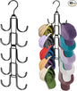 Hat Organizer for Closet, Rotatable Metal Caps Rack with 10 Large Hooks for Display, Holds Up to 40 Baseball Caps, Collapsible Hat Hanger for Closet, Dorm Room Organizers and Storage, Black