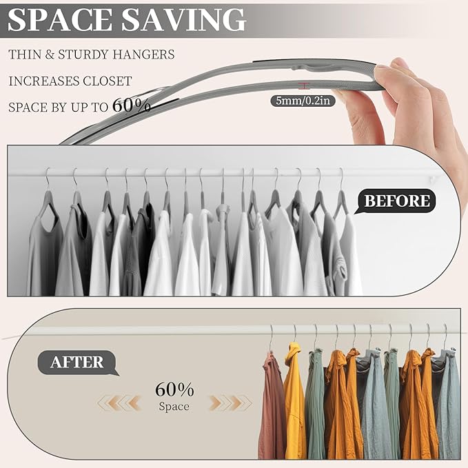 LemonRoad 36 Pack Short Neck Hangers, Upgraded Non-Slip Plastic Hangers Lifts Clothes 3" Higher, Space Saving 360 Swivel Hook for Closet Organizer, Shirts Jackets Dresses, Smooth (Black Gray)
