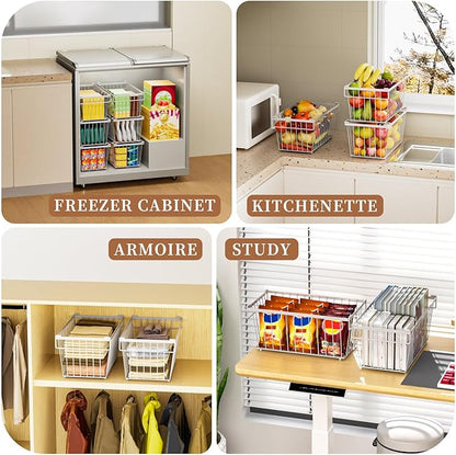 Enhanced Leak-Proof Bottom - Freezer Organizer Bins ，4 Pack Stackable Deep Freezer Organizer Bins for 7 Cu.FT Small Chest Freezer，organization and storage，pantry organizers（white）