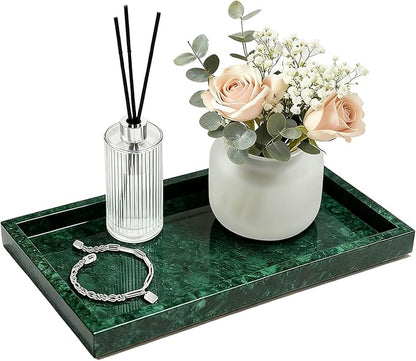 Pure Natural Marble Tray for Bathroom, Dresser, Sink. Cosmetics, toiletries, perfumes, Jewelry, Candles, etc. can be Placed (Jade Green, 12" x 8" x 1.2")