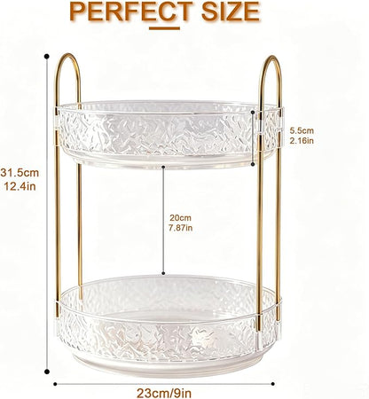 Fangoo 2 Tiers Clear Rotating Makeup Organizer for Vanity, 360 Spinning Skincare Organizers for Dresser Perfume Organizer Large Skincare Make up Storage Cosmetic Organizer for Bathroom Countertop