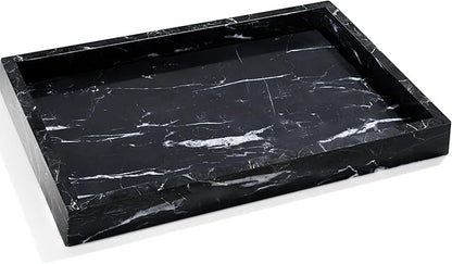 YMXYJM Real Natural Marble Tray for Bathroom, Genuine Marble Stone Vanity Tray, Luxury Storage Trays for Kitchen, Vanity, Home Decor, Dresser, Non-Resin/Non-Ceramic, 12"x 8"x 1.2", Black