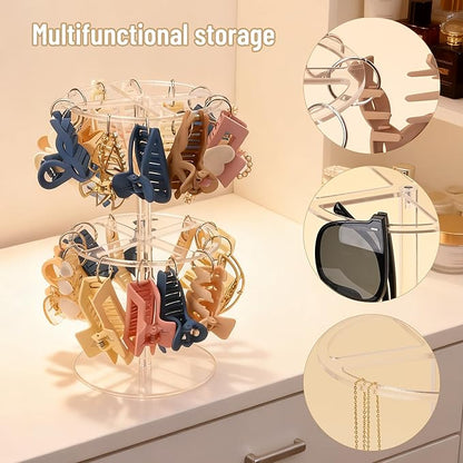 2-Tier Acrylic Claw Clip Organizer Rack- Large Capacity Hair Claw Clips Holder for Bathroom, Bedroom- Durable Clear Hair Accessories Organizer Storage for Women and Girls