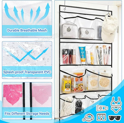 Cruise Ship Magnetic Door Organizer, Over The Door Organizer For Cruise Ships, Magnetic Shoe Rack with 2 Strong Anti-Scratch Magnets & Durable Pockets To Store Cruise Essentials (White)