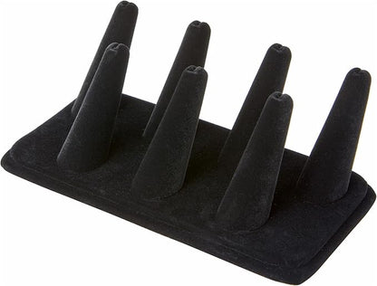 Plymor Black Velvet Ring Finger Display, Seven on Rectangular Base, 6.75" W x 3.5" D x 2.25" H