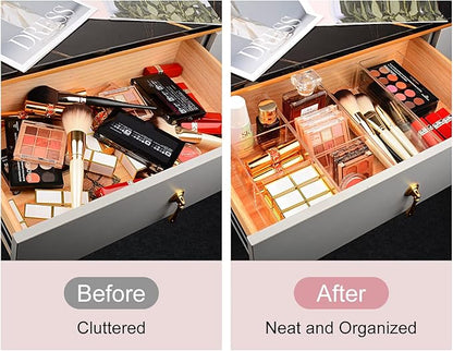 JessLab Acrylic Makeup Organizer, 3 Pack Stackable Cube Sections for Drawer, Vanity, Countertop, Bathroom, Kitchen and Cabinet Storage, 3 Compartment