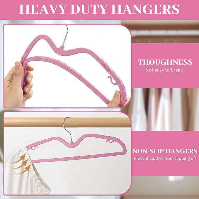 LemonRoad 50 Pack Short Neck Hangers, Upgraded Non-Slip Plastic Hangers Lifts Clothes 3" Higher, Space Saving 360 Swivel Hook for Closet Organizer, Shirts Jackets Dresses, Smooth (Rose Pink)