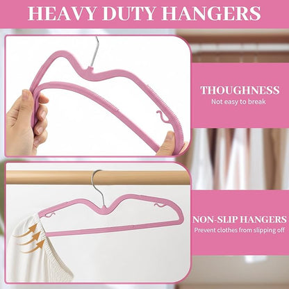 LemonRoad 50 Pack Short Neck Hangers, Upgraded Non-Slip Plastic Hangers Lifts Clothes 3" Higher, Space Saving 360 Swivel Hook for Closet Organizer, Shirts Jackets Dresses, Smooth (Rose Pink)
