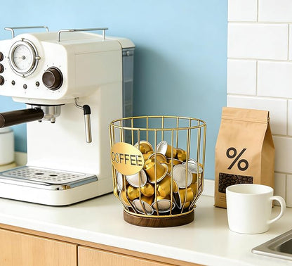Coffee Pod Holders for Counter, K-Cup Holder, Metal Coffee Pod Basket, Espresso Pods Organizer, Coffee Station Accessories (Gold Plating)