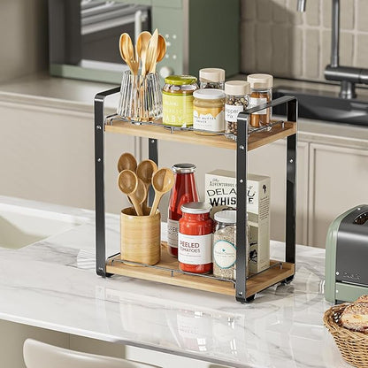 Delamu 2-Tier Bathroom Counter Organizer, Wood Vanity Organizer Countertop for Skincare & Makeup, Multi-Purpose Vanity Bathroom Shelf for Coffee Station Kitchen Storage and Organization