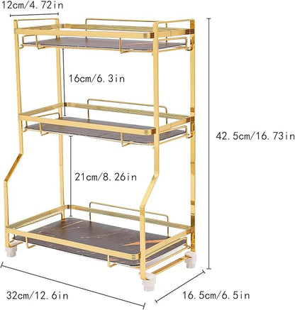 3 Tier Bathroom Countertop Organizer, Gold Bathroom Vanity Counter Organizer with Small Storage Basket for Skincare Makeup Perfume (Black)