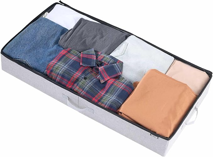 VEVOR Under Bed Storage with Clear Lids, 33.5 x 16.9 x 4.7 Inch, 45L Large Underbed Clothes Storage Containers, Low Profile Under Bed Drawer Shoe Organizer Bins Box for Blanket Shoe Bedroom, 2 Pack