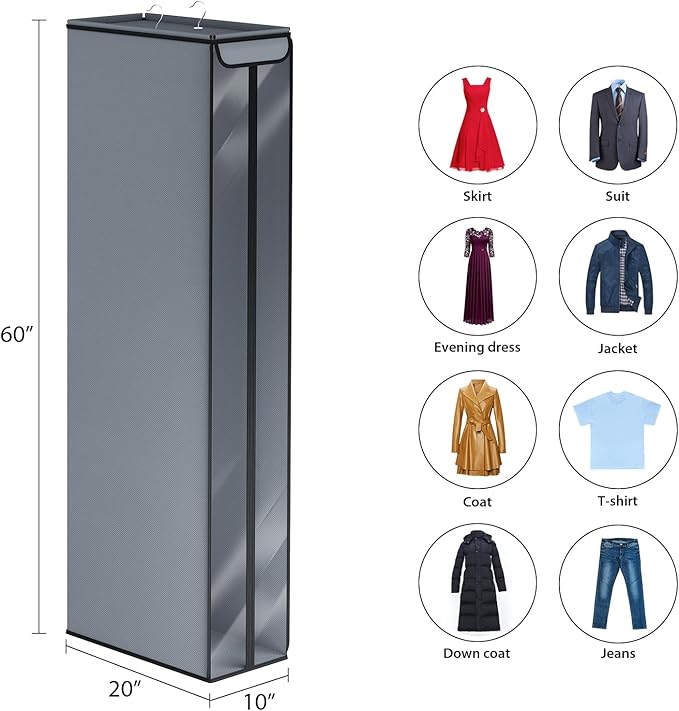 Univivi Garment Bags for Hanging Clothes 60", Hanging Garment Bags for Closet Storage with Large Clear Window, Garment Storage Bags for Suits, Coats, Dresses, 2 Pack