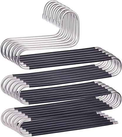 devesanter Hangers Space Save Non-Slip 6 Pack S-Shape Clothes Hangers Stainless Steel Closet Storage Organizer for Pants Jeans Scarf Trousers Hanging Black