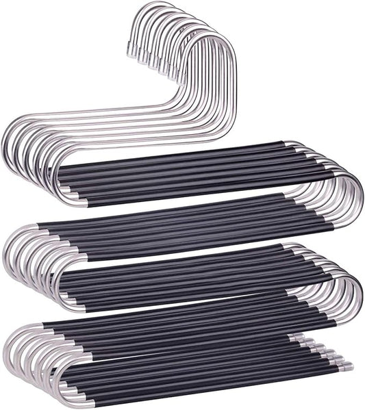 devesanter Hangers Space Save Non-Slip 6 Pack S-Shape Clothes Hangers Stainless Steel Closet Storage Organizer for Pants Jeans Scarf Trousers Hanging Black