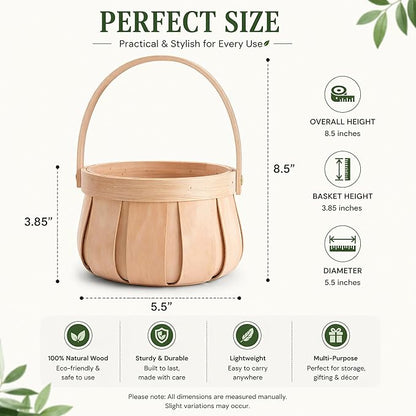 Small Round Natural Woodchip Wooden Decorative Storage Basket with Handle