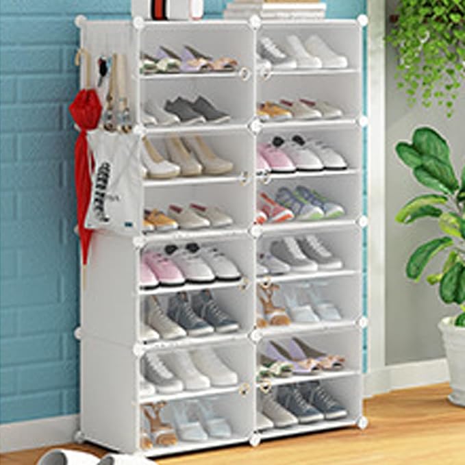 Free Standing Shoe Racks DIY Shoe Organizer Stackable Shoe Cabinet for Closet Entryway Living Room Small Space Shoe Shelves Clear Door Easy Assembly
