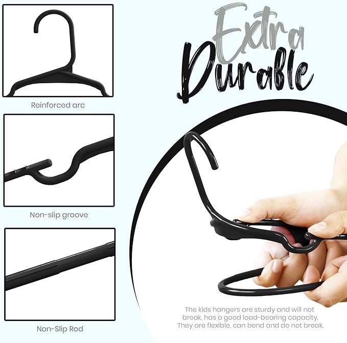 Utopia Home 20 Pack Kids Hangers - 11.5 Inch Plastic Baby Hangers for Closet - Childrens Hanger for Clothes & Infant Hanger for Closet - for Everyday Standard Use (Black)