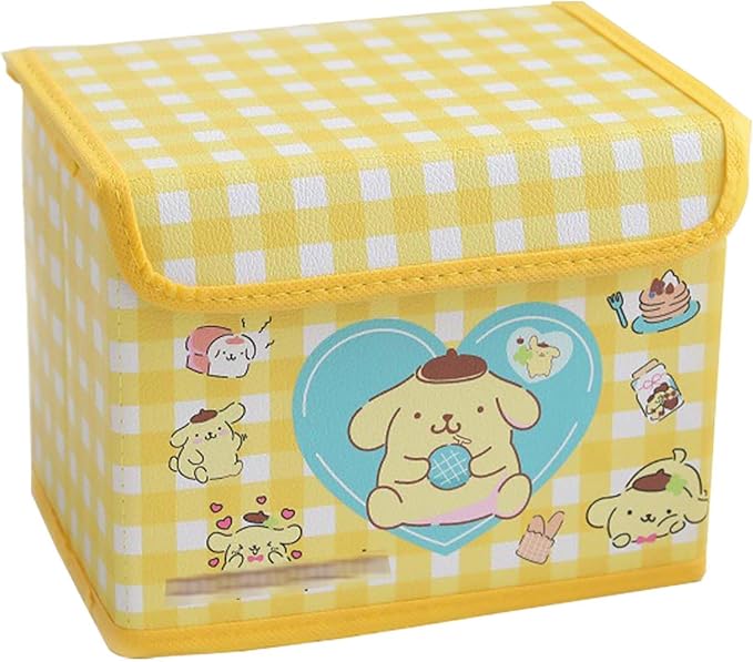 Kawaii Caretoon Fodable Stoage BIn, Cute Anime Collapsible Organizer basket Makeup Holder Office Desk Room Storage Bin (Yellow Puppy)