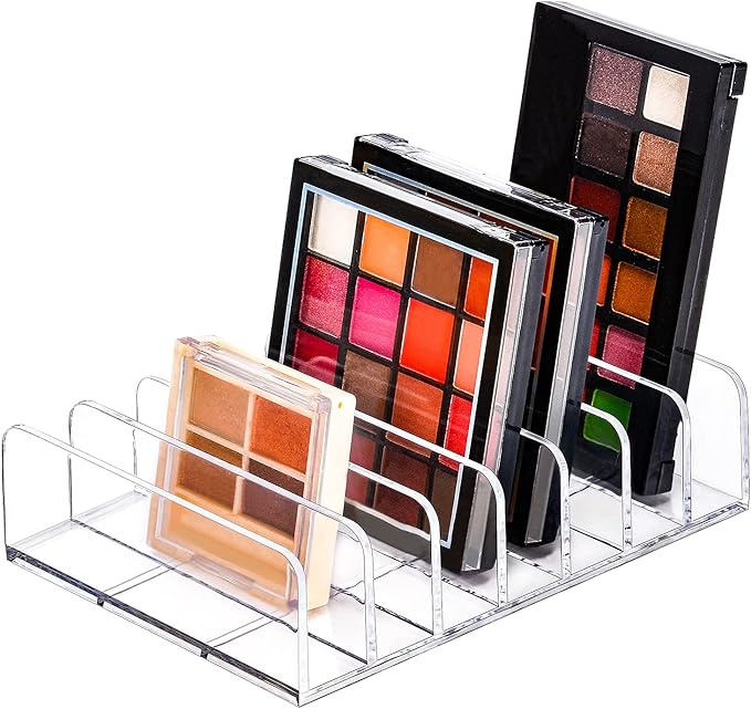 JessLab Eyeshadow Palette Makeup Organizer, Acrylic 7-Section Divided Make up Organizers and storage for Bathroom Vanity Countertop, Transparent, L