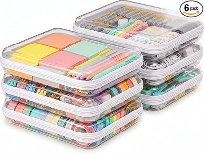 6 Pack Large White Clear Hard Shell Zipper Case, Clear Storage Organizer Bins with Zipper, Water-Resistant Travel Toiletry Bag for Toys, Cables, Crafts, Makeup, Christmas Storage Bins