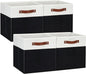 DULLEMELO Fabric Storage Bins for Shelves, Cube Storage Organizer Bins with PU Handles, Set of 4 Decorative Collapsible Storage Bins for Cube Storage,White&Black
