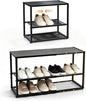 Expandable Shoe Rack,3 Tier Adjustable Metal Shoe Shelf for Closet,Sturdy Free Standing Shoe Storage for Door Entrance,Bedroom,Small Spaces,Black