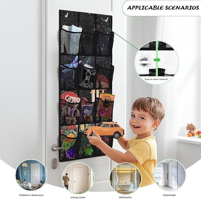 Over The Door Shoe Organizer, 12 Mesh Pockets, Space Saving Hanging Storage Holder, Closet Rack Hanger Hangs On Closets for Shoes, Accessories,Mushrooms