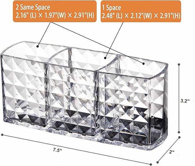 KNC 3 Compartment Acrylic Cosmetic Brushes Storage,Makeup Brush Holder Organizer,Perfect Bathroom Vanity Storage Solution for Makeup Brushes,Eyebrow Pencils,Lipsticks,Nail Polishes, and More