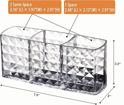 KNC 3 Compartment Acrylic Cosmetic Brushes Storage,Makeup Brush Holder Organizer,Perfect Bathroom Vanity Storage Solution for Makeup Brushes,Eyebrow Pencils,Lipsticks,Nail Polishes, and More