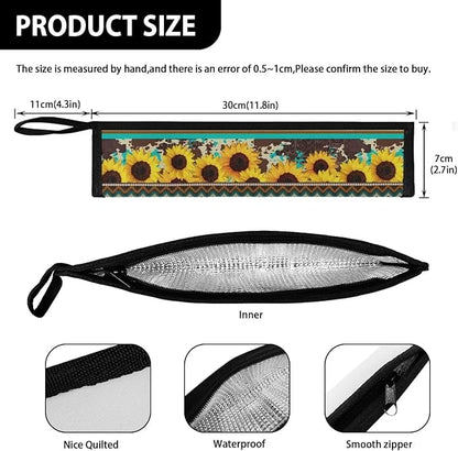 Sunflower Portable Tableware Bag Cutlery Holder Bags Silicone Waterproof Storage Case for Spoons Flatware Home Travel Bag 11.8 Inch Chopsticks Pouch Case