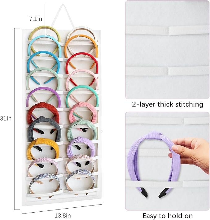 SMUK Hanging Headband Holder Organizer for Girls, Wall-mount Headband Storage Display for Women, Head Band Hair Accessories Organizer On Wall, Door, Wardrobe
