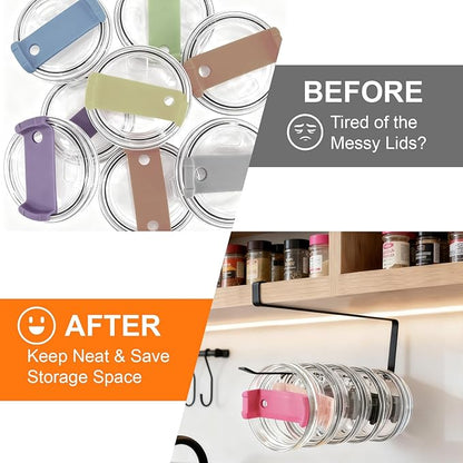 Horizontal Tumbler Lid Holder, Under-Cabinet Storage Hook Organizes Up to 10 Lids, Space-Saving Cup Lid Rack for Kitchen, Also Functions as a Hanging Paper Towel Dispenser