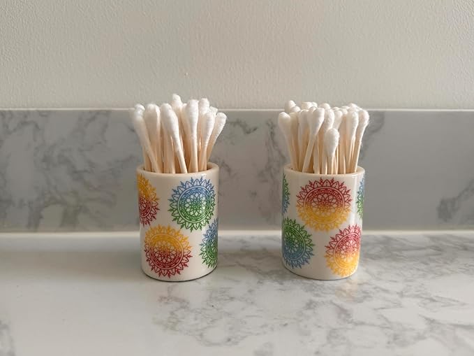 Qtip Holder - Boho Mandelas Design - Q Tip Holder for Bathroom, Floss Pick Holder, Cotton Swab Holder, Bathroom Sink Decor, Flosser Holder, Bathroom Vanity Decor, Cute Bathroom Decor
