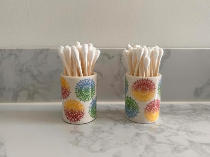 Qtip Holder - Boho Mandelas Design - Q Tip Holder for Bathroom, Floss Pick Holder, Cotton Swab Holder, Bathroom Sink Decor, Flosser Holder, Bathroom Vanity Decor, Cute Bathroom Decor