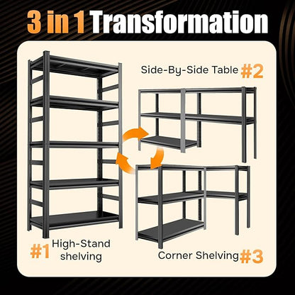 40" W x 71" H,5-Tier Metal Shelving Adjustable Kitchen Storage Rack Metal Storage Shelf Black Shelving Unit 2500LBS Shelvs for Kitchen Pantry Basement