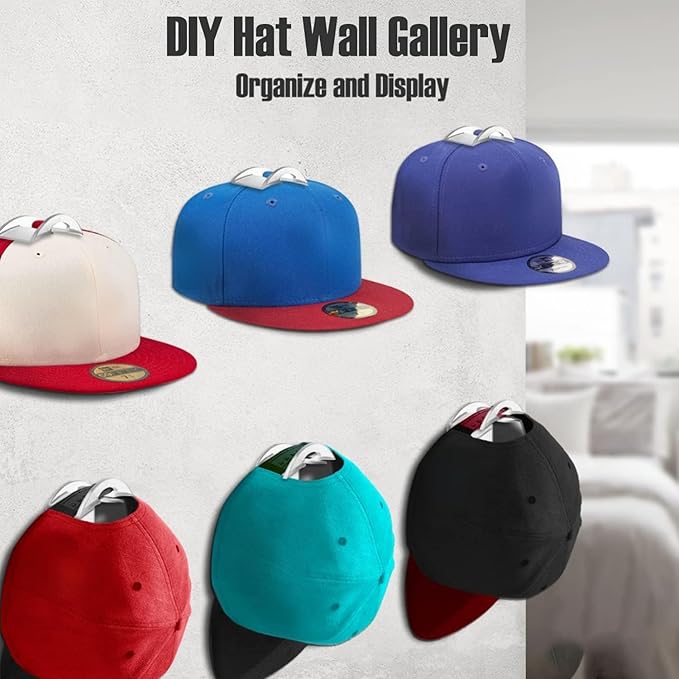 Hat Hangers for Wall, Stronge Adhesive Hat Holders Display, No Driling Caps Holder Organizer, 10 Pack Hat Hook for Baseball Caps, Wall Mounted Cap Rack, Translucent Black