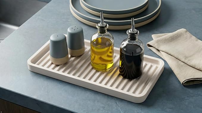 Silicone Kitchen Sink Organizer Tray, Sponge Holder and Countertop Protector | Bathroom and Kitchen Soap Dish and Dispenser Tray (White, 10"x5.25")