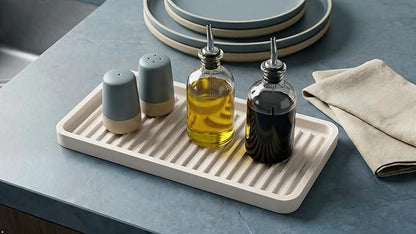 Silicone Kitchen Sink Organizer Tray, Sponge Holder and Countertop Protector | Bathroom and Kitchen Soap Dish and Dispenser Tray (White, 10"x5.25")