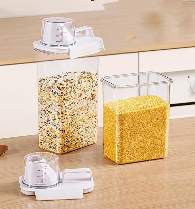 Rice Airtight Dry Food Storage Containers with Pourable Spout,Kitchen Food Cereal Storage Containers with Graduated Cap (1800ML)