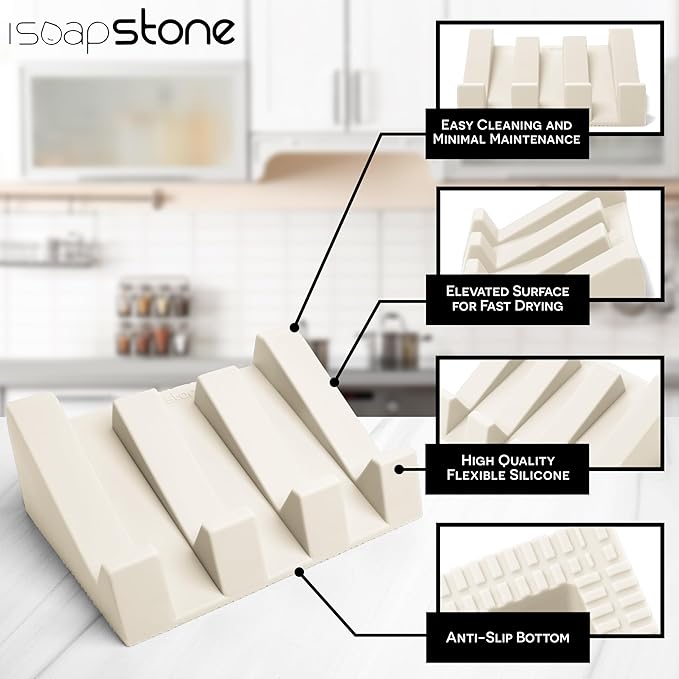 Silicone Soap Dish (USA Patented) Self Draining Bar Soap Holder for Shower Bathroom Sink, Drying Soap Dish Tray Sponge Holder Easy Cleaning Soap Saver Travel Accessories (Beige, 1)