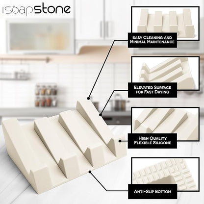 Silicone Soap Dish (USA Patented) Self Draining Bar Soap Holder for Shower Bathroom Sink, Drying Soap Dish Tray Sponge Holder Easy Cleaning Soap Saver Travel Accessories (Beige, 1)