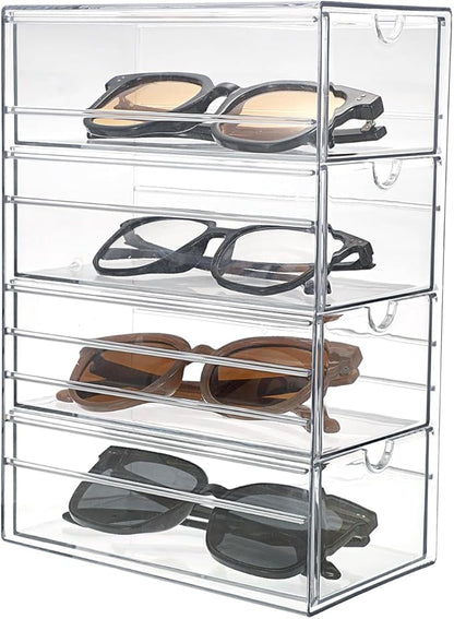 Hipiwe Plastic Drawer Organizer Clear Hair Accessories Organizer Box with 4 Pull Out Drawer Compact Storage Box for Cabinet Vanity Bathroom Pantry Office or Closet Organization