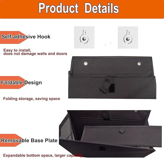 2 Pack RV Shoe Storage with Adhesive hook,Over the Door Shoe Rack,Heavy Duty Oxford Fabric Wall Hanging Organizer with Large Deep Pocket,Narrow Space Saving Closet Organizers (Black, 1-Grid)