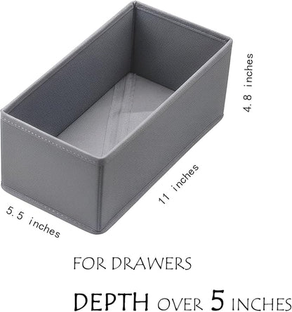 Small Foldable Fabric Drawer Organizer 3-Pack - 11“ Breathable Closet & Dresser Storage Bins for Socks, Underwear, Bras & Baby Clothes, Grey